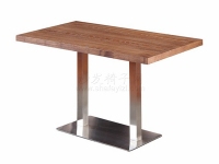 不銹鋼腳實木貼皮鋼木餐桌